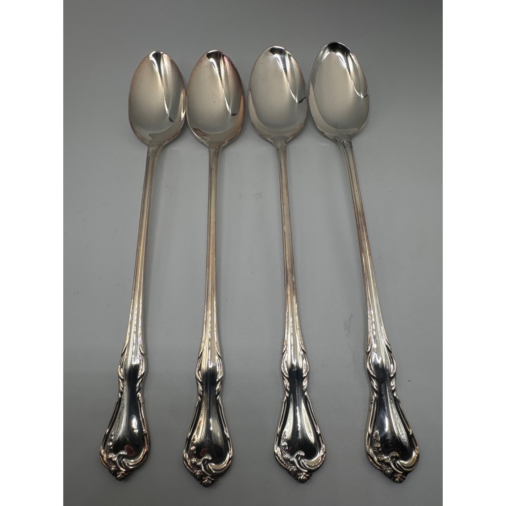 Reed & Barton Cottage Rose Silverplate Iced Tea Spoons Set of 4 Vintage 7.5 Inch